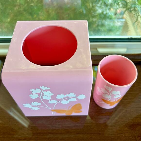 Vintage Pink Butterfly Bathroom Set – Tissue Box Cover & Cup - Picture 5 of 11